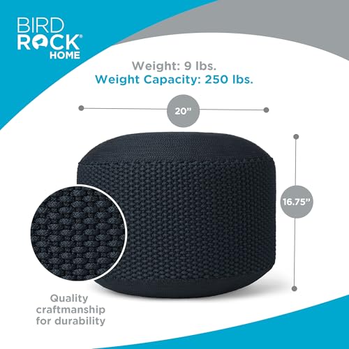 BIRDROCK HOME Outdoor Pouf Ottoman | Hand Woven Waterproof Foot Stool with Bead Bag Filling | Boho Foot Rest for Patio, Living Room, Porch & Outdoor Seating | Lightweight, Soft Stuffed Chair | Navy - color: Navy