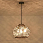 17" Farmhouse Rattan Chandelier 3-Lights Large Natural Wicker Pendant Light Boho Round Hand-Woven Seagrass Dining Room Lighting Fixture for Living Room Entry Bedroom Cafe Kitchen Island - color: Brown-17"-3-lights