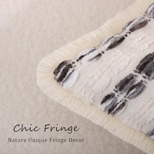 LUOYEHK Chenille Striped Throw Pillow Covers 20x20 Inch Set of 2 Boho Decorative Pillowcases with Fringe Farmhouse Neutral Gray Cushion Covers for Couch Sofa Bed Living Room - color: Gray, size: 20" x 20" (Pack of 2)