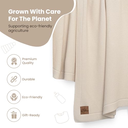 Dalisa 100% Organic Turkish Cotton Throw Blanket 50x60 Inches Earth Ivory– GOTS Certified, Cozy, with Recycled Gift Box – Perfect for Couch, Bed, and Home Decor – Boho Vintage Knit Alina - color: Earth Ivory, size: 50x60