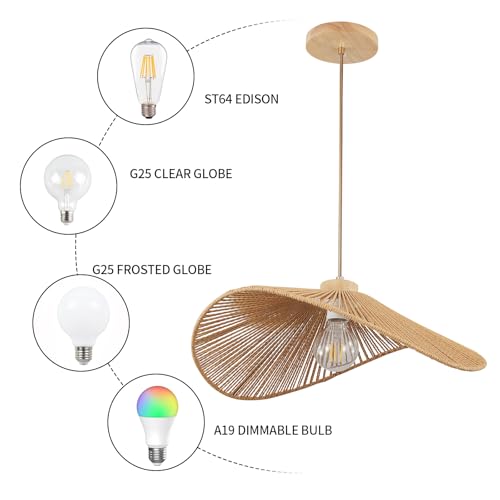 Rattan Hanging Lamp Boho Pendant Light Fixture Modern Style Hanging Light Bohia Natural Bamboo Handmade Hanging Lighting Set of 3 - size: 14"+19.7"+23.6"-3pcs