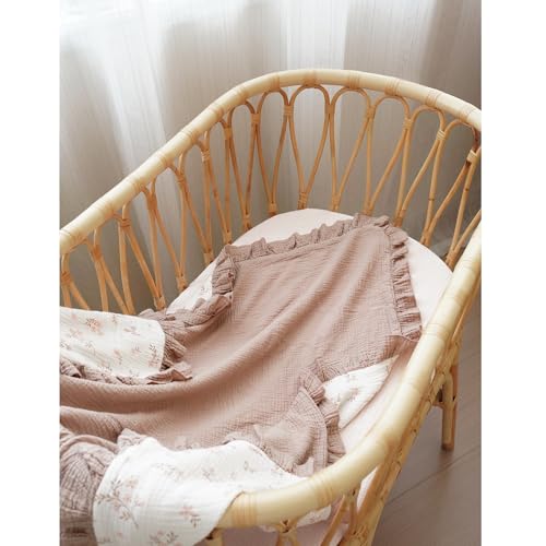 Konssy Flounce Muslin Baby Blanket for Girls Boys, 100% Cotton Soft Crib Swaddle Blankets, Reversible & Breathable Nursery Bedding for Newborns Toddlers, 43 x 39 Inches (Petal Dream) - color: Petal Dream, size: 43"x39"