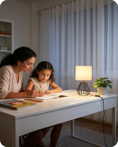 Small Table Lamp for Bedroom, Modern Bedside Lamp with White Linen Lampshade & Black Metal Base, 2700K LED Bulb Included, Decorative Nightstand Lamp for Living Room, Entryway, W06TL05 - color: White + Black