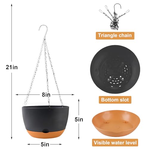 KPUVX 4 Pack Plastic Hanging pots for Plants Indoor,8 Inch Plant Pot Indoor Outdoor Hanging Baskets,Hanging Flower Pots with Drainage Holes and Chain for Garden Porch Plants(Black) - color: Black, size: 8 inch