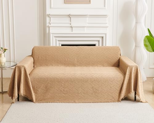 AIVIA Couch Cover Sheet Blanket, Slipcover for 3-4 Cushion High Backed Backrest Sofa, Extra Large Furniture Decor L Shape U-Shaped Sectional Protector for Cats Dogs Pets (Khaki, 91” x 134”) - color: Khaki, size: 91” x 134”