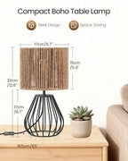 Rattan Table Lamp, Boho Table Lamp, Small Bedside Lamp, Handwoven Paper Lampshade, 2700K LED Bulb Included, Boho Desk Lamp, Modern Nightstand Lamp for Bedroom, Living Room, Striped SW06TL05 - color: Striped + Black