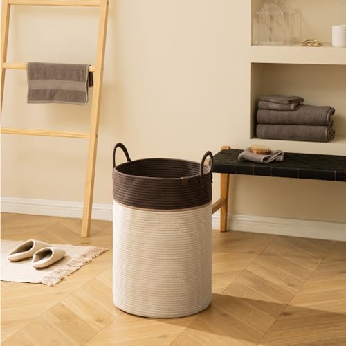 LA JOLIE MUSE Woven Basket Rope Storage Baskets - Tall Cotton Laundry Basket, Blanket, Kids Toy, Nursery Clothes Hamper, Oatmeal, 72 Litres - color: Oatmeal, size: XL