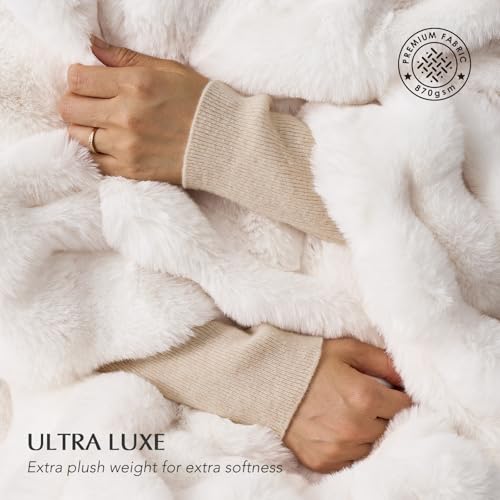 EverGrace Ultra Soft Luxury Fluffy Faux Rabbit Fur Throw Blanket, Thick Warm Bubble Throw for Bed, Cozy Plush Reversible Blankets for Couch, Chair, Sofa, Ivory White, 60x80 Inches - color: Ivory White, size: 60"x80"