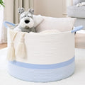 67L Large Blanket Basket, 20"x13" Blanket Basket Living Room, Woven Baskets With Handle, Toy Baskets for Blankets, Nursery, Dog, Pillow, Gift (White & Blue) - color: White & Blue, size: 67L