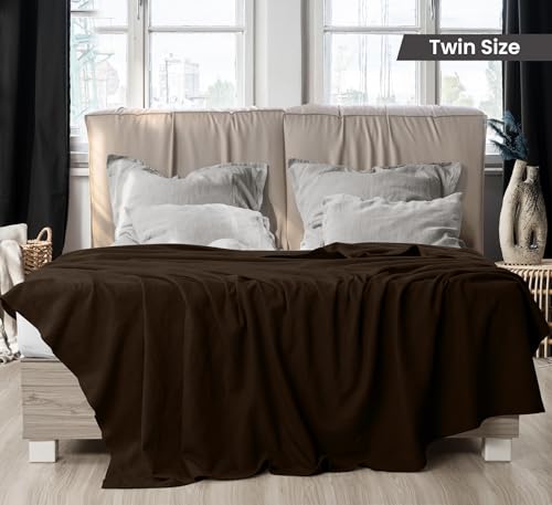 Utopia Bedding Brown 100% Cotton Blanket [Twin Size - 90x72 Inch] 350GSM Lightweight, Soft and Breathable Thermal Blanket for All Seasons - color: Brown, size: Twin