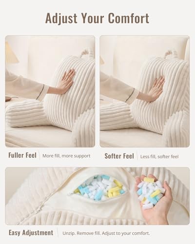 Blissful Diary Reading Pillow for Sitting in Bed, Flannel Back Pillow Bed Sitting Up for Adult & Children, Backrest Cushion for Sit Up in Couch or Floor, Dorm Essentials, Cream White - color: Fuzzy Cream White, size: Standard(18inch)