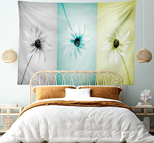 Ambesonne Abstract Tapestry, Daisy Flowers in Different Featured Framed Saturated Image, Wide Wall Hanging for Bedroom Living Room Dorm, 80" X 60", Avocado Green Turquoise - color: Turquoise Grey, size: 80"L x 60"W