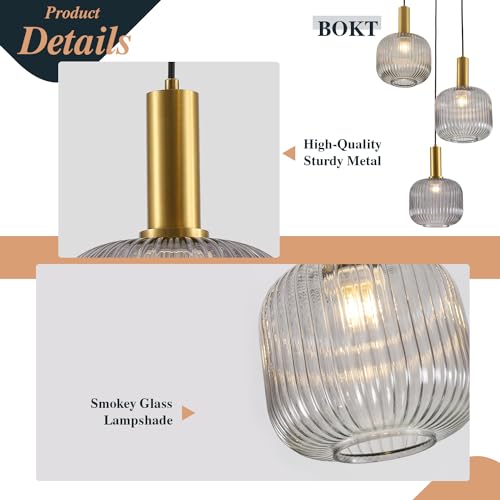 BOKT 3-Light Cluster Pendant Lights Modern Smokey Gray Glass Globe Pendant Light Adjustable Open Glass Kitchen Island Pendant Chandelier Vintage Multi Light Pendant Lighting Cluster - color: Smoke Gray 3-Light