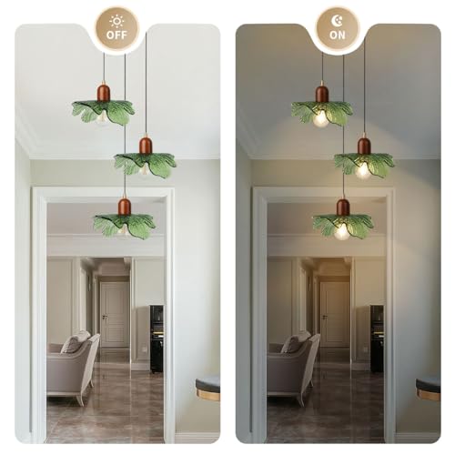 3-Light Green Flower Glass Cluster Pendant Light, Wood Adjustable Cord Hanging Lamp, Farmhouse Boho Ceiling Light Fixture for Kitchen Island Breakfast Nook Dining Table - color: Green, 3 Lights