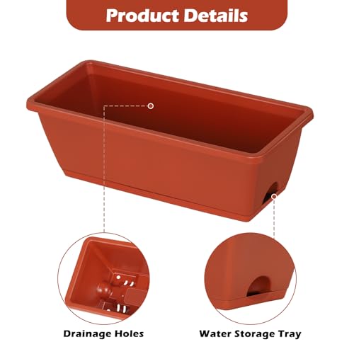 CADUKE Railing Planter Box 16.9 Inches Fence Hanging Planters with Adjustable Brackets Red Deck Railing Planter Boxes Plastic Outdoor Balcony Railing Window Boxes Planters Hanging Flower Box - color: Red