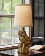 G-SAFAVA 14.25" Small Table Lamp for Living Room Farmhouse Bedside Resin Single Lamp with Gold Owl Lamp Shape for Bedroom Retro Rustic Nightstand Lamp - color: ‏‏‎ ‎Gold