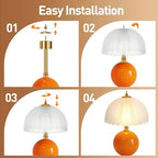 PARTPHONER Mushroom Table Lamp, Ceramic Bedside Lamp with Glass Shade, 3-Way Lighting (2700K-5000K) Rocker Switch, Small Nightstand Lamp for Bedroom, Living Room, Office, Orange - color: Orange