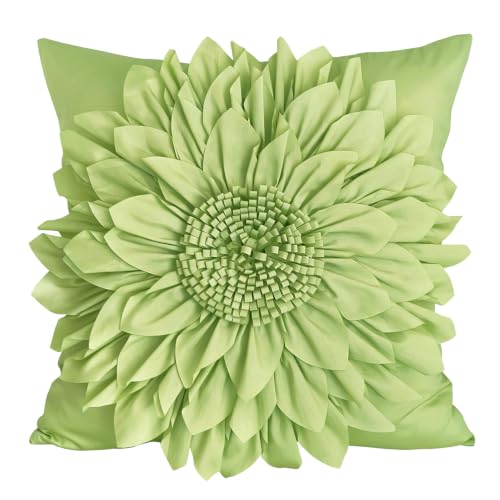 Bella's Giftshop 3D Sunflower Decorative Throw Pillow Covers for Bed Sofa Couch Chair, Accent Floral Taffeta Cushion Cover, Handmade Pillow Cases Living Room Decor, 17x17 Inch-Green/Sage - color: Green