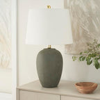 Nourison Home 23" Olive Green Ceramic Pot Table Lamp for Bedroom, Living Room, Dining Office, with White Tapered Drum Shade - color: Dark Green, size: 1 Lamp - Drum Shade