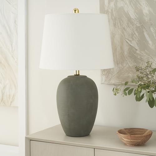 Nourison Home 23" Olive Green Ceramic Pot Table Lamp for Bedroom, Living Room, Dining Office, with White Tapered Drum Shade - color: Dark Green, size: 1 Lamp - Drum Shade