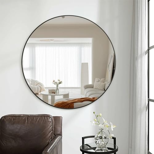 Black Round Mirror 36 inch, Large Circle Wall-Mounted Bathroom Mirror with Tempered Glass-Shatterproof for Entryway, Living Room, Bedroom(36" Black) - color: Black, size: 36"L x 36"W