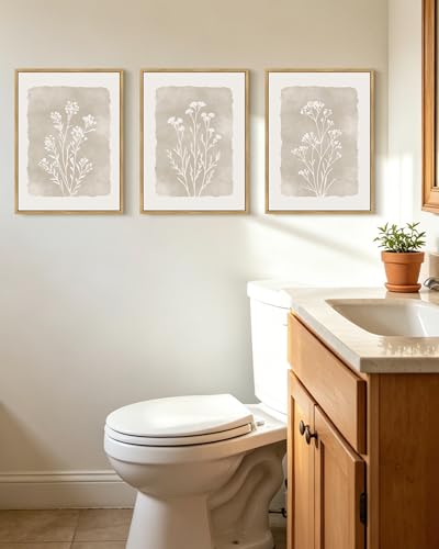 KUVIOKE Boho Botanical Flower Framed Wall Art Farmhouse Vintage Floral Wall Painting Rustic Wildflower Neutral Prints for Living Room Bedroom 12x16in (Natural Framed) - color: Watercolor Flower, size: 12 x 16in x 3 Panels Natural