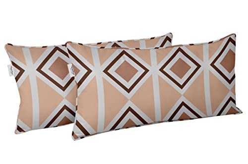 Indoor/Outdoor Polyester Fabric Lumbar Pillow Cover, All-Weather Waterproof Rectangular Cushion Case for Patio Furniture, 12 x 18 Set of 2 - Geometric-50 - color: Peach2, size: 18" x 12" (Pack of 2)