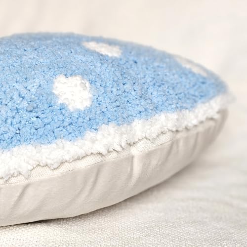 Mushroom Throw Pillow Tufted Decorative Cushion 15” x 15” – Decor for Bed, Couch, Living Room (Blue) - color: Blue