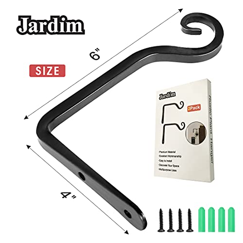 Jardim 2 Pack 6 Inch Premium Decorative Metal Iron Wall Hook, Indoor Outdoor Plant Hanger, Rustic Hanging Gardening Bracket Hook, for Planters, Bird Feeders, Lanterns, Wind Chimes (Black) - color: Black, size: 6 Inch