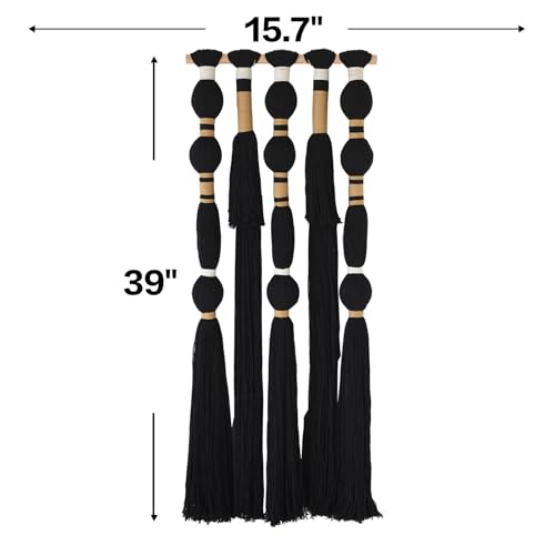 Flber Macrame Wall Hanging Black Sphericity Cotton Tassels Textile Hanging Geometric Yarn Wall Art for Bedroom Living Room Decor 15.7" W x 39" L - color: Black1