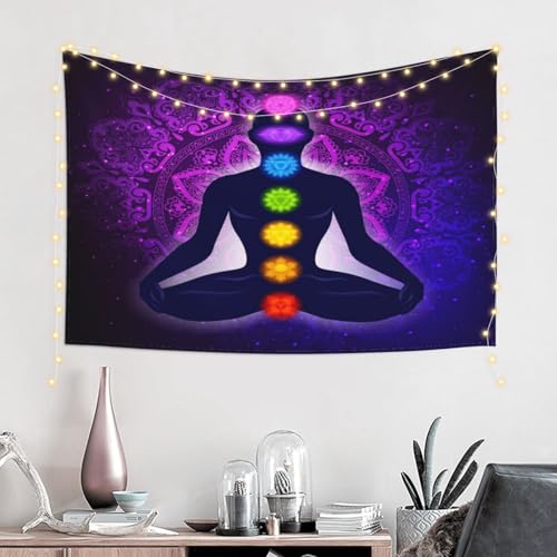 RTAFGU Chakra Meditation Tapestry, Purple Mandala Chakra Meditation, Yoga Spiritual Healing Art Tapestries Home Aesthetic Wall Hanging for Bedroom Living Room, Dorm Party Decoration 60" L x 40" W - color: Chakra Meditation_1504, size: 60"L x 40"W