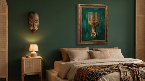 Vintage Gold Framed African American Black Power Wall Art Framed – Gold Afro Pick Melanin Afrocentric Painting Picture PrintPoster Wall Decor for Living Room Bedroom, 8x10 Inches - color: Afro Pick With Fist Handle, size: 8"L x 10"W