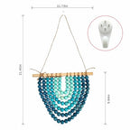 Boho Wooden Bead Garland Wall Hanging Tapestry Ombre Blue Gradient Handmade Wood Beaded Macrame Wall Art Natural Theme Wall Decor for Living Room Bedroom Nursery Dorm Coastal Home Office Decoration
