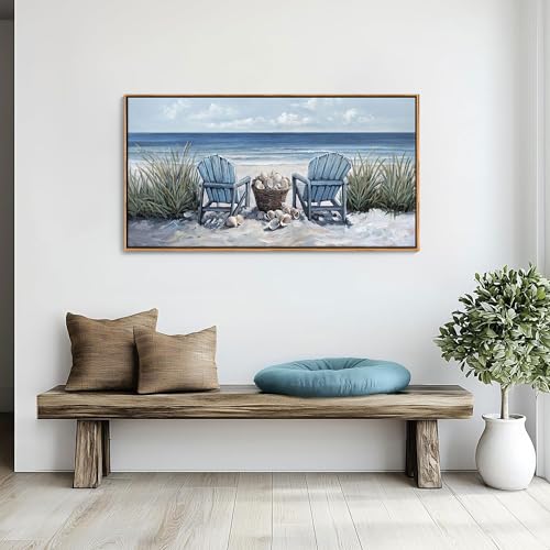HGUAOA Coastal Wall Art - Large Landscape Wall Pictures for Living Room, Bedroom Pictures, Ocean Beach Artwork, Blue Wall Art, Above Bed Decor, Coastal Landscape Wall Decor,Framed Beach Pinting - color: Blue-F, size: 40"L x 20"W
