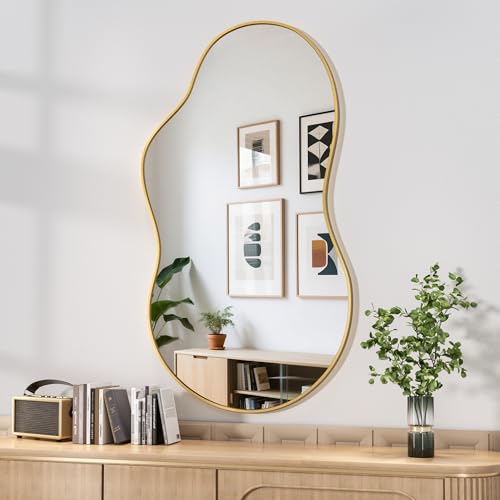 Hasipu Irregular Wall Mirror - 45"x25" Asymmetrical Mirror, Modern Decorative Mirrors for Living Room, Entryway, Hallway, Bathroom, Bedroom,Wall Mounted Home Decor (Gold) - color: Gold, size: 45"L x 25"W