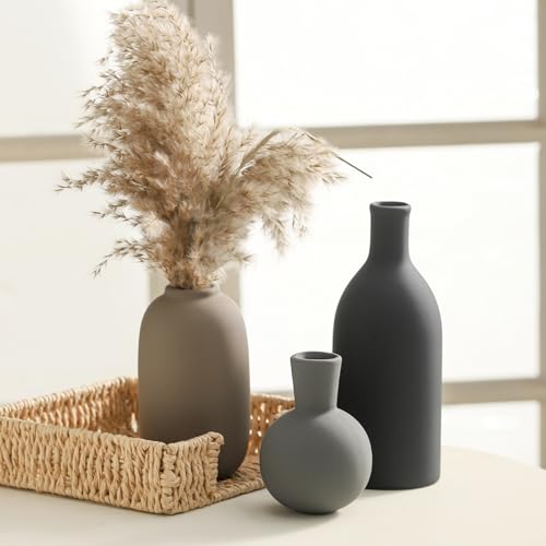 Ceramic Vase Set of 3, Rustic Farmhouse Vases Home Decor Pottery Pampas Vase Decoration Modern Neutral Flowers Vases for Room Decor, Entryway, Living Room, Table, Kitchen, Bedroom - Multicolor - color: 006-multicolor