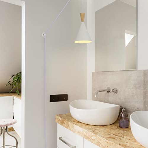 Modern plug in Pendant Light Kitchen, Adjustable chandelier hanging lamps that plug into wall outlet for Dining Room, Bedroom, Living room, ontemporary wall Décor white (No bulb) - size: funnel pendant light white