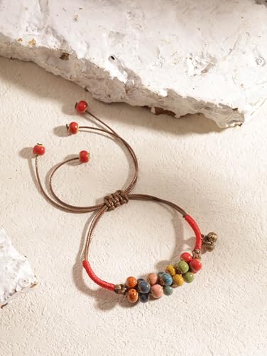 MINACHI Bohemian Colorful Ceramic Bead Adjustable Cord Bracelet, Hippie Boho Summer Fashion Jewelry Gift for Women - color: S01