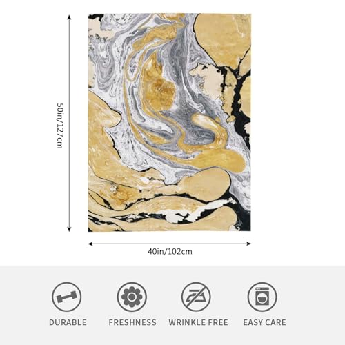 HGOD DESIGNS Gold Golden and Silver Marble Ink Abstract Painting Flannel Fleece Bed Blanket Throw Blanket Lightweight Cozy Plush Blanket for Bedroom Living Rooms Sofa Couch 40"x50" - color: Marble, size: 40x50 inch