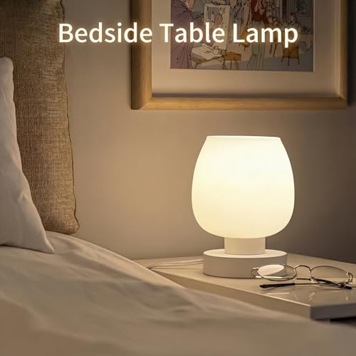 Touch Bedside Table Lamp - Small Lamp for Bedroom with USB C+A Charging Ports 3 Way Dimmable, Nightstand Desk lamp with White Opal Glass Lamp Shade Warm LED Bulb Included, Simple Design Gifts - color: USB-white_1pack, size: USB
