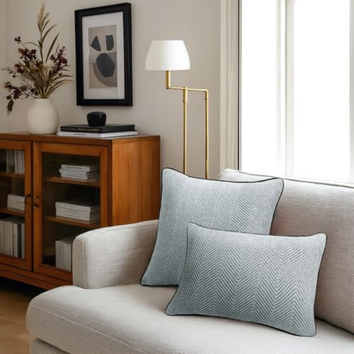 Mantle & Mason Boho Lumbar Throw Pillow Cover 12x20 Set of 2 Decorative Couch Pillow Case Sofa Bed Chair Living Room Modern Farmhouse Scandi Chenille Chevron Pattern Home Decor Cushion Cover Gray - color: Chevron Grey, size: 20" x 12" (Pack of 2)