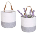 2pack Small Hanging Basket-Cotton Rope Wall Basket with Handle, Hanging Storage Baskets, Shelf Baskets Storage Bin Closet Organizer 6"×6.3", Woven Plant Basket - (White & Grey) - color: White & Grey