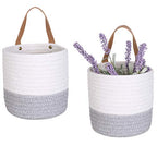 2pack Small Hanging Basket-Cotton Rope Wall Basket with Handle, Hanging Storage Baskets, Shelf Baskets Storage Bin Closet Organizer 6"×6.3", Woven Plant Basket - (White & Grey) - color: White & Grey