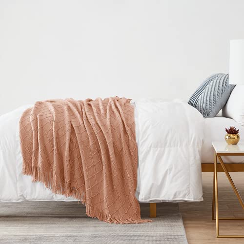 BOURINA Orange Throw Blanket 50 x90 Inches Throw Textured Solid Soft Sofa Throw Bed Runner Couch Cover Knitted Decorative Blanket Bed Runner - color: Coral, size: 50"x90"