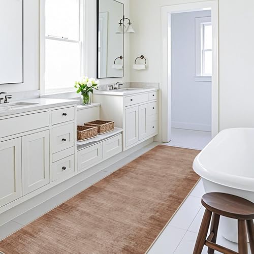 2x8 Washable Hallway Runner Rug – Non-Slip Modern Abstract Neutral Low-Pile Stain-Resistant Carpet Runner for Kitchen Entryway Bedroom Bathroom (Warm Taupe,2x8) - color: Warm Taupe, size: 2' x 8' (Rectangular)