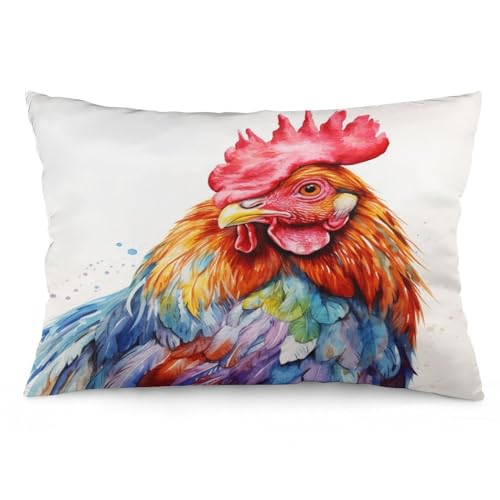 Pillow Case Protector Watercolor Chicken Pillow Cover Funny Farm Animals Pretty Big Cock Decorative Throw Pillow Case Double-Sided Printing Design for Sofa/Couch/Porch 16 "x24 - color: Pattern-7, size: 24" x 16" (Pack of 1)