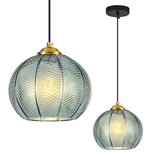 Mikeru Mint Glass Pendant Lights Kitchen Island Lighting Single Globe Pendant Light Fixtures Century Modern Kitchen Island Pendant Lighting for Bedroom Living Dining Room Light Fixture（Without Bulb） - color: Mint-1 Light-1PC