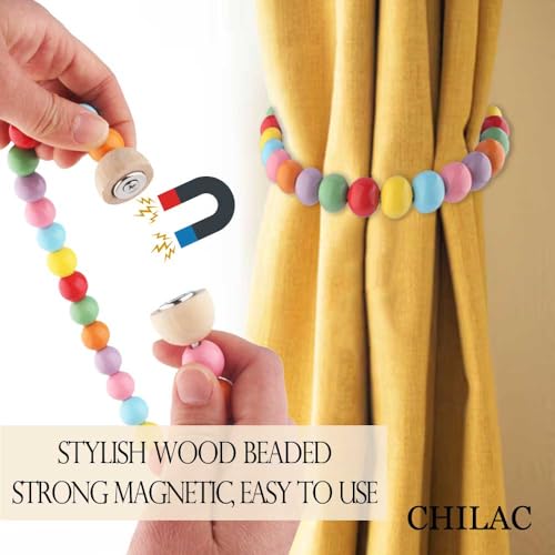Colorful Beaded Curtain Tiebacks Magnetic: Cute Baby Nursery Decor Boho Curtain Tie Backs Holders Curtain Holdbacks Magnetic Ties Backs for Drapes & Sheer Boho Home Decor - color: Rainbow