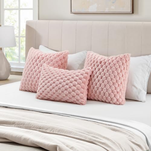 MIULEE Cute Pink Spring Faux Fur Decorative Throw Pillow Covers 16x16 Inch Set of 2 Super Soft Cozy Plush Cushion Cases Luxury Fluffy Pillowcases for Sofa Couch Bed Living Room Valentine Decor - color: Pink, size: 16" x 16" (Pack of 2)