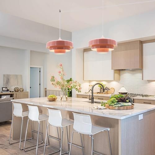 Hanging Lamp Pink Plug in Pendant Light Mid Century Modern Pendant Lamp Fixtures Nordic Hanging Light Style Pendant Lighting Metal Shade for Living Room Dining Room Bedroom Kitchen Island - color: Standard-Pink (13.5in)